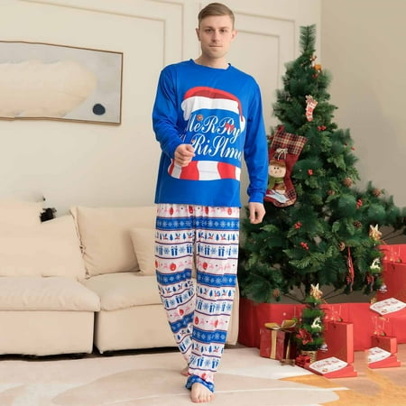 

Blueek Parent-Child Warm Christmas Set Printed Home Wear Pajamas Two-Piece Dad Set