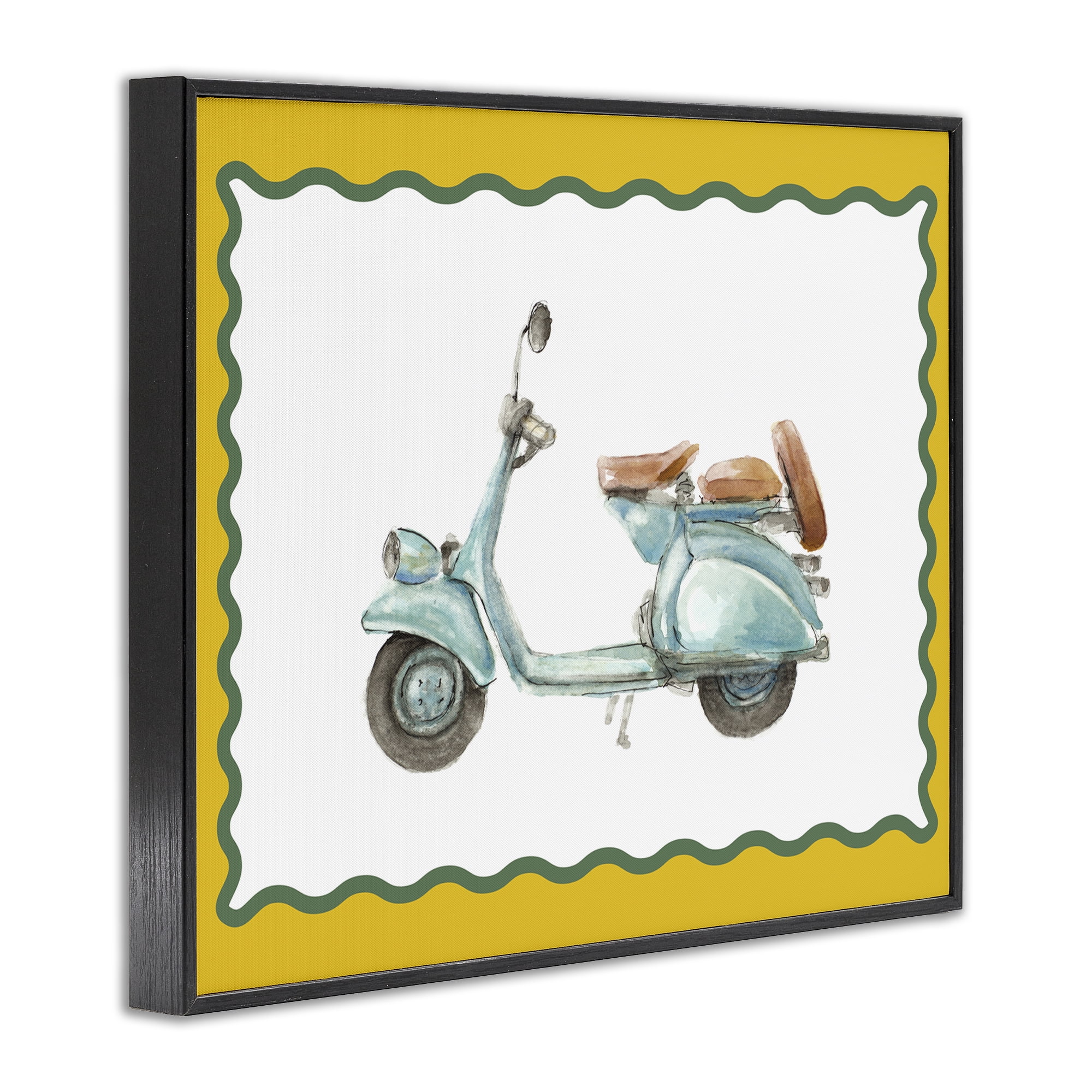 Stupell Industries Blue Vespa with Yellow Border Black Framed Giclee Art, design by Lanie Loreth