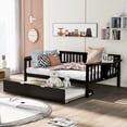 thumbnail image 2 of Full Size Solid Wood Daybed with Rails, Daybed Frame with Twin Size Trundle, Wooden Slats Support, No Box Spring Needed, Clean Lines Design, 2 of 7