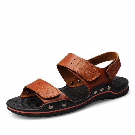 

Men‘s Genuine Leather Sandals Massage Wear-resistant Non-slip Slides Lightweight Beach Shoes