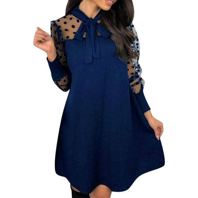 LAICAIW Robes Élégantes pour Femmes Robe Ligne A à Pois Cocktail Tulle Nœud Polaire Patchwork Mini Bal Fête