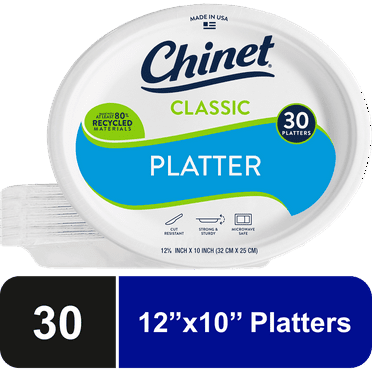 Chinet Classic® Premium Disposable Paper Platters, 12 ⅝ x 10", White, 30 Count