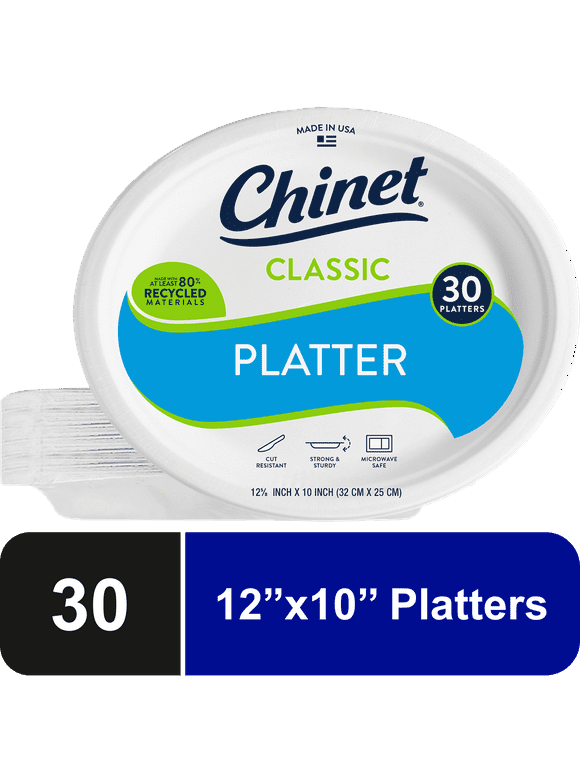 Chinet Classic Premium Disposable Paper Platters, White, 12  x 10", 30 Count