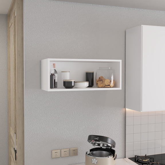 White Particle Board Wall Cabinet 30" Wide 12" High with Simple Assembly for Bedroom Storage