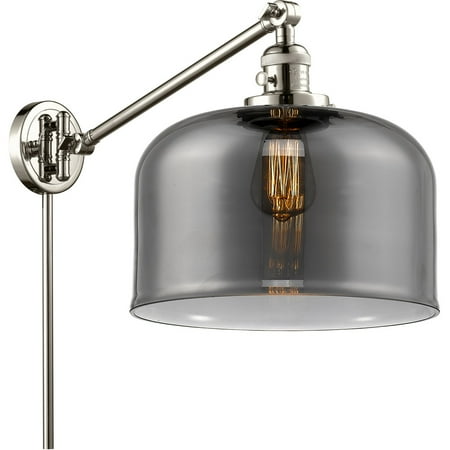 

Polished Nickel Tone Wall Sconces 12 Wide Plated Smoke Glass Steel/Cast Brass Medium Base 1 Light Fixture