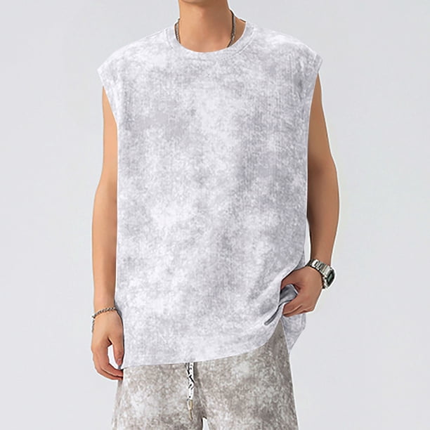 Camiseta de tirantes de cuello redondo para hombre, estilo vintage, de moda, para el tiempo libre, fitness, deportes, blusa de tirantes de cuello redondo para hombre