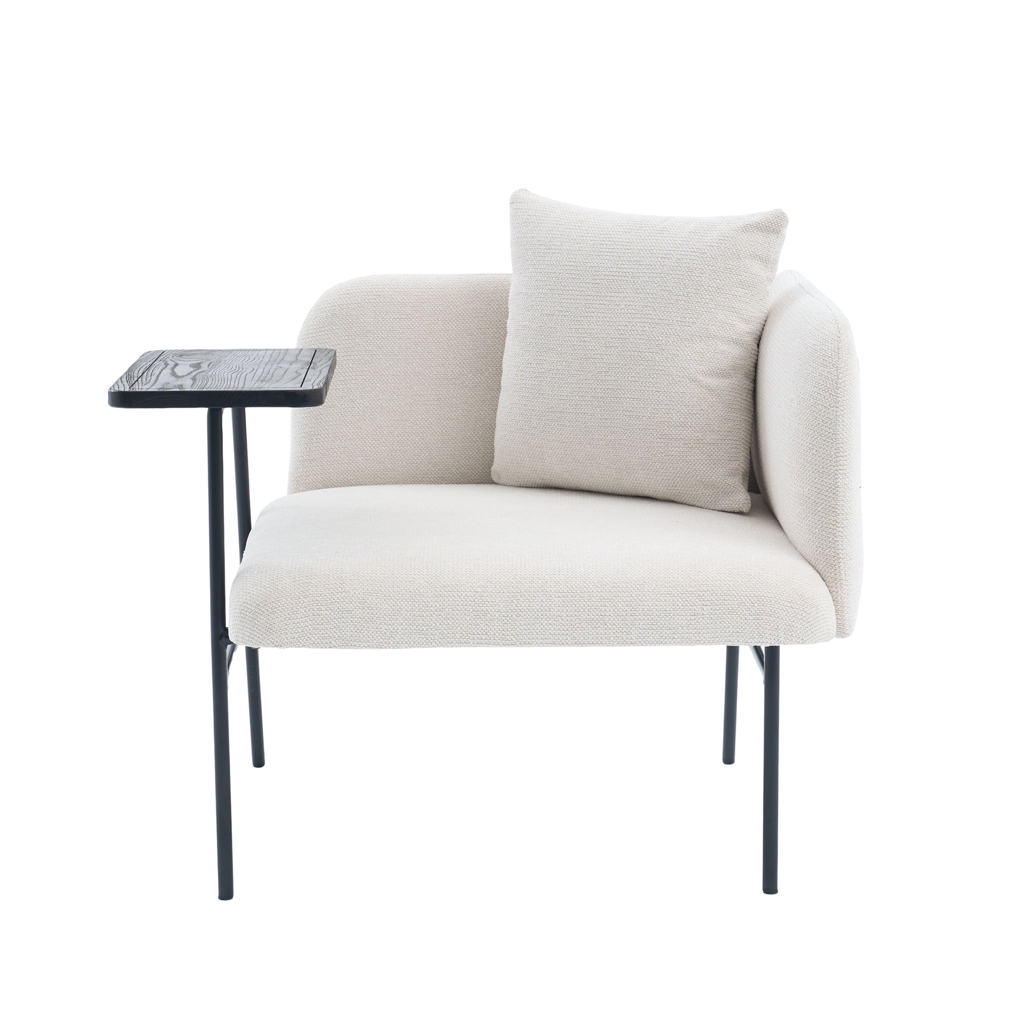 Leisure Lounge Chair with Side Table and Back Pillow, Modern Upholstered Accent Armchair Single Sofa with Metal Legs and Side Pockets, Living Room Bedroom Reading Seating, Beige