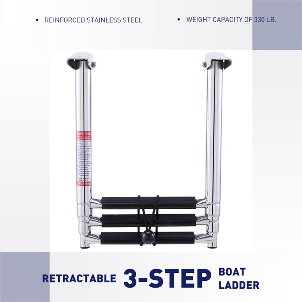 3 Rung Telescoping Boat Ladder w Flexible Mounts for Ship Pool Pontoon