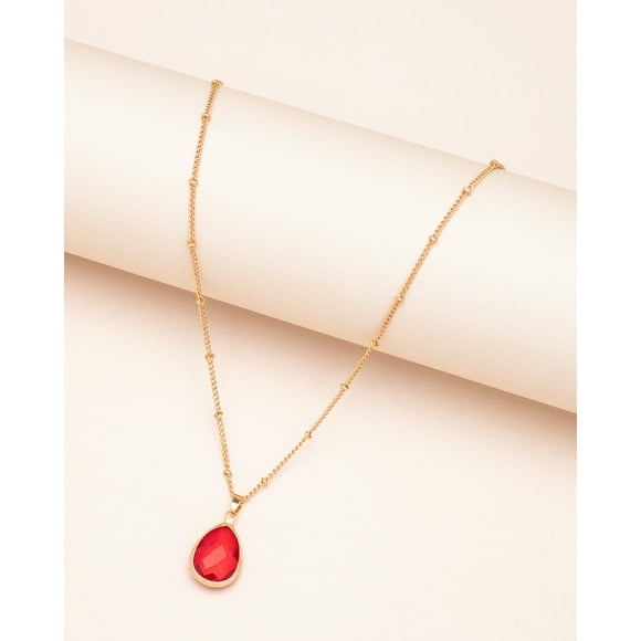 Goldtone January Garnet Birthstone Teardrop Necklace