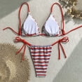 thumbnail image 5 of YTCAMLO Women's Colorblock Stripes Bikini Sets Summer Trendy Halter Tied Triangle High Cut Thong Cheeky Two Piece Bathing Suit, Red S, 5 of 9
