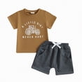 thumbnail image 2 of Kaprioy Boys Summer Outfits Short Sleeve Tractor Letter A LITTLE DIRT NEVER HURT Print T Shirt Top Casual Shorts Set Toddler Baby Boy Summer Clothes 2 Piece Outfit, 2 of 4