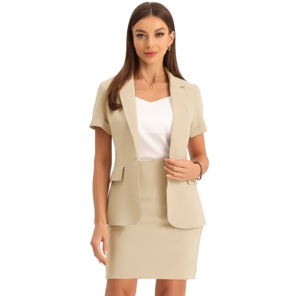 Conjuntos de traje INSPIRE CHIC para mujeres, atuendos de 2 piezas, blazers y faldas lápiz, traje M beige