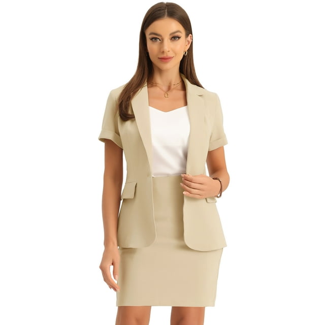 Conjuntos de traje INSPIRE CHIC para mujeres, atuendos de 2 piezas, blazers y faldas lápiz, traje XL beige