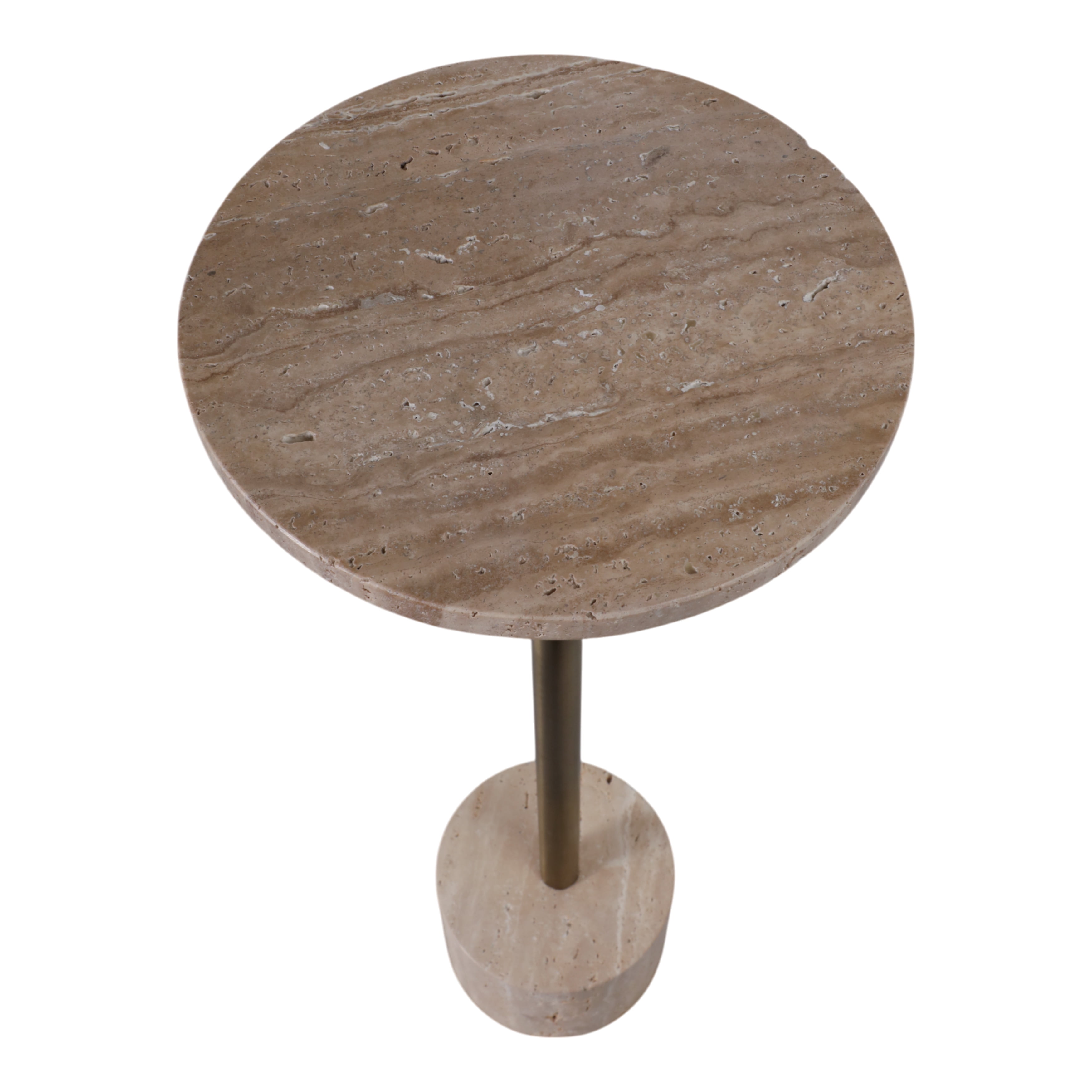 Travertine Accent Table for Home Decor - Modern Side End Table for Living Room - Decorative Drink Table for Bedroom and Office Spaces - 26", Gold