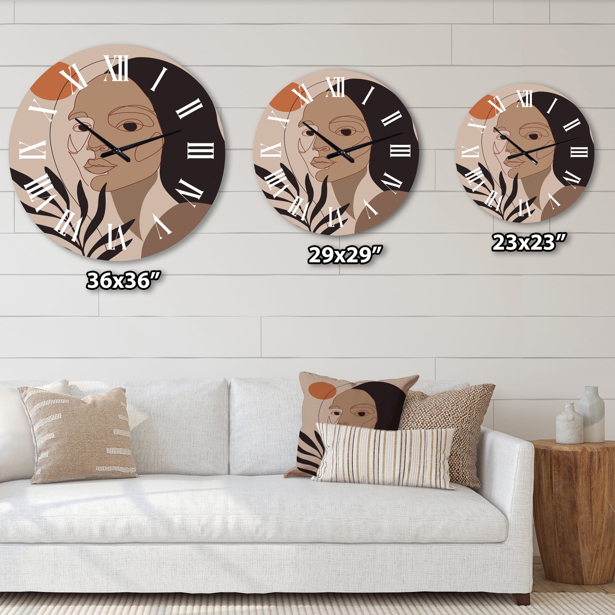 Designart 'Retro Minimal Portrait Of Young Woman' Modern Wall Clock