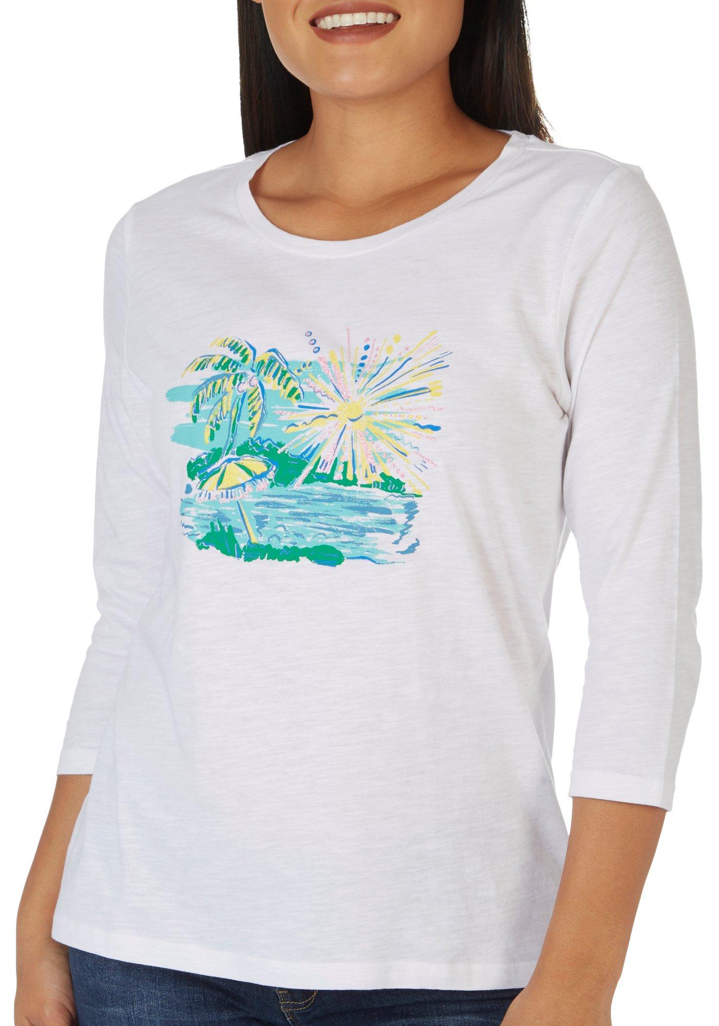 Caribbean Joe Womens Print 3/4 Sleeve 