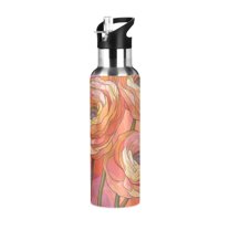 Yayeee 33oz Double Wall Stainless Steel Water Bottle with Flip Straw, Abstract Pink Flowers