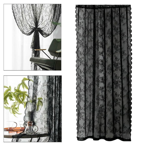 Black Lace Floral Net Curtains Lace Curtain for Living Room Hotel Decoration 100cmx140cm