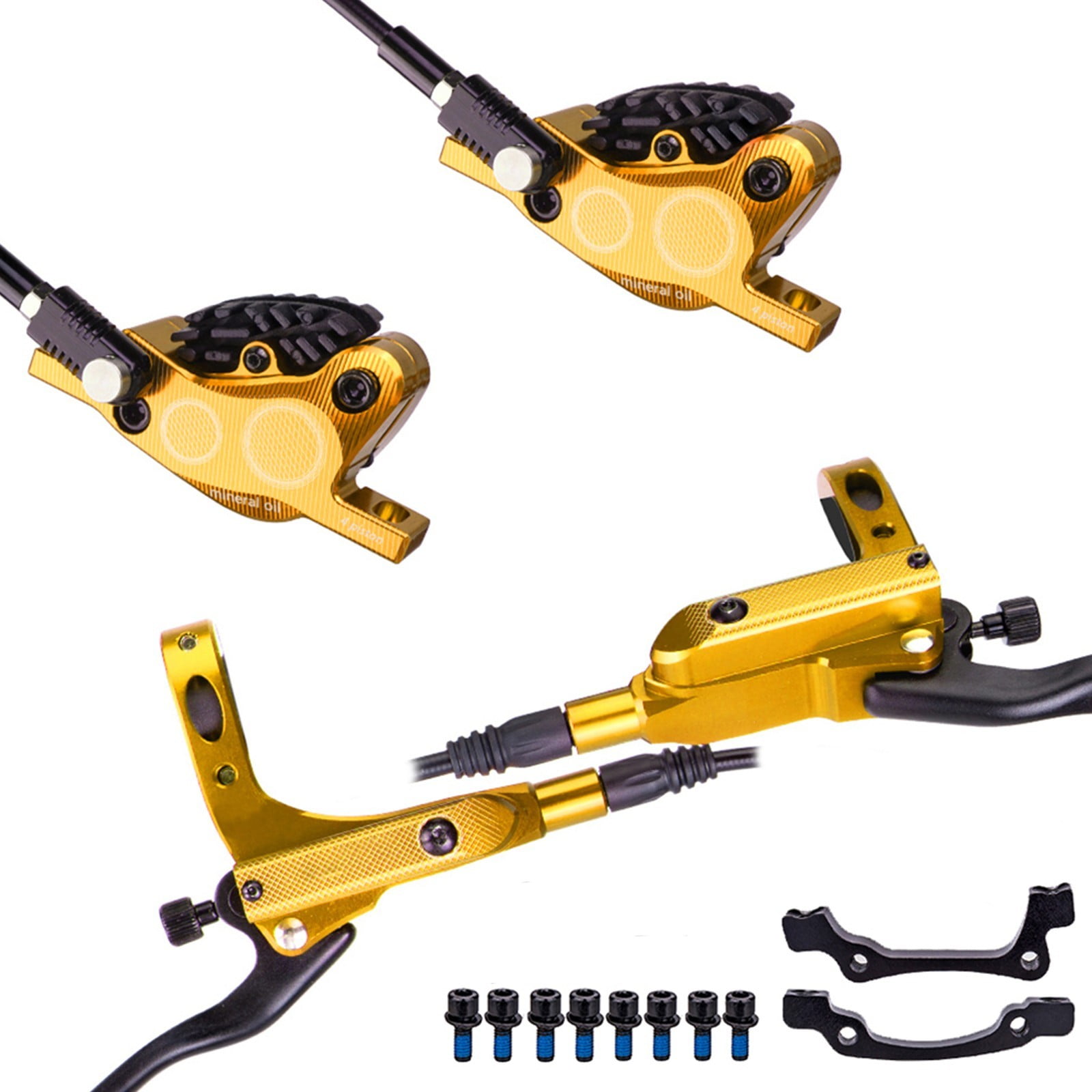 MTB Hydraulic Brakes Set Bicycle Oil Pressure 4 Piston Driving Brake