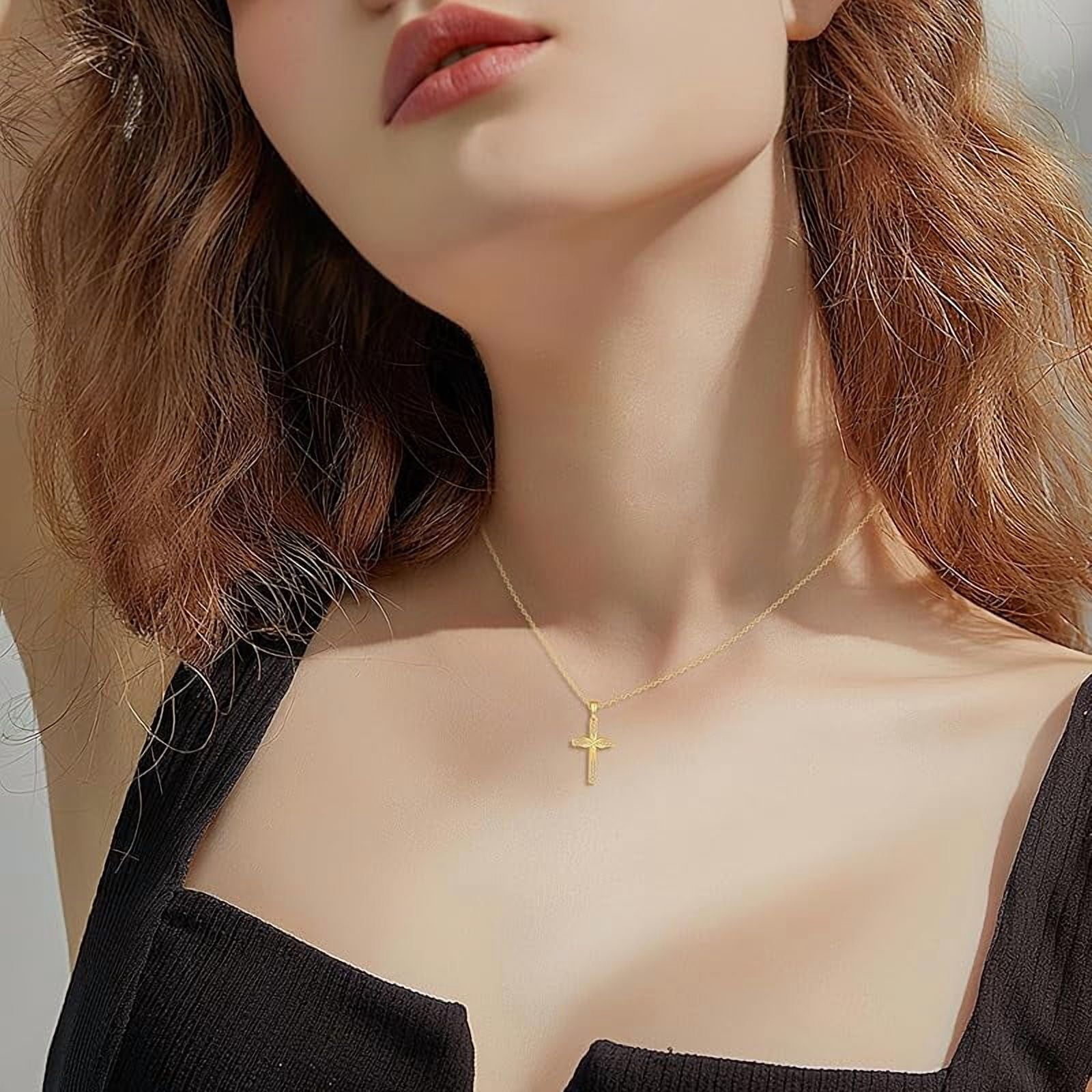 XATENJE 14k Solid Gold Cross Necklace 14k Real Gold Pendant Necklaces Jewelry Gifts For Women