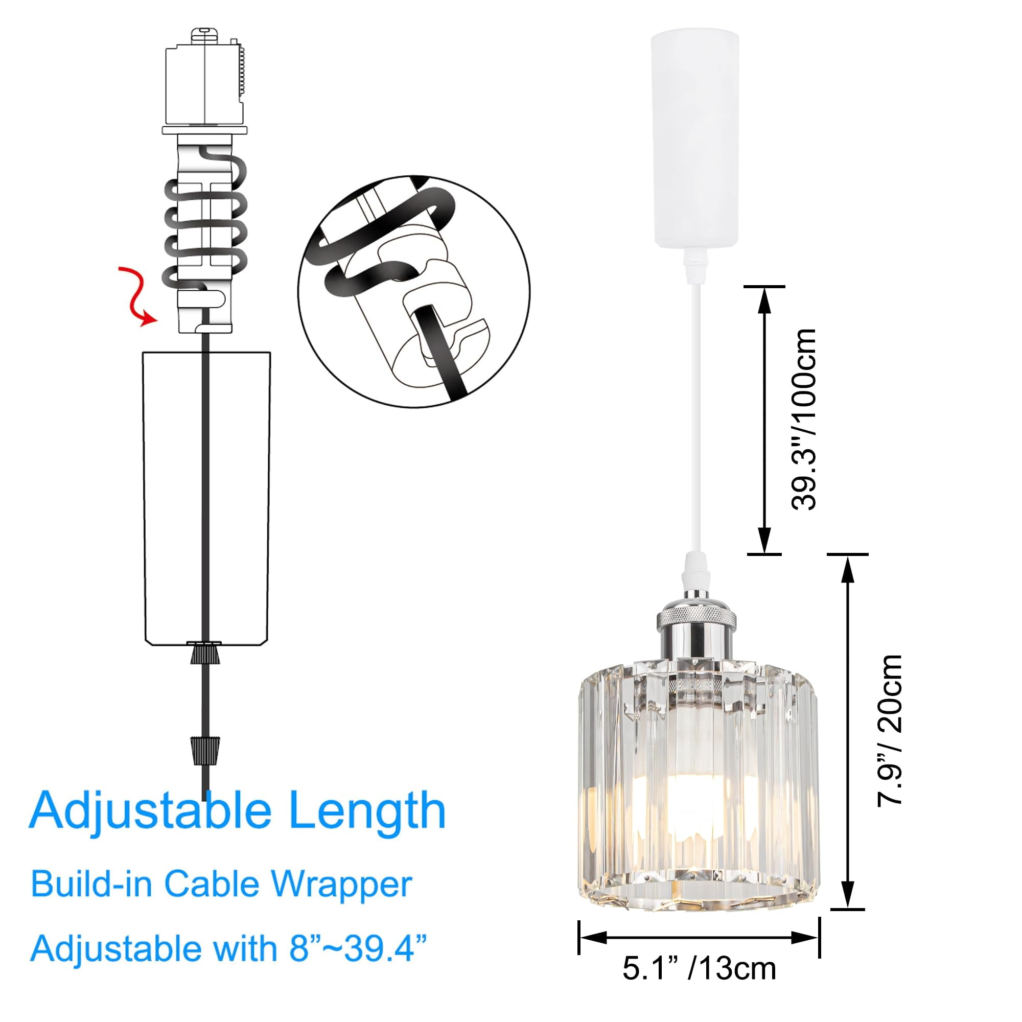 Kiven L-Type Track Lighting Pendants Adjustable Height,L Track Pendant Lights with Crystal Lampshade,Farmhouse Track Lighting Fixture for Restaurant Kitchen Home,Silver(3 Pack)