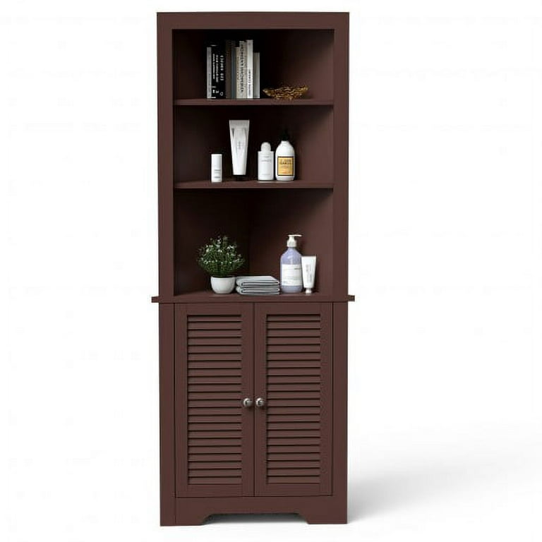 Free Standing Tall Bathroom Corner Storage Cabinet with 3 Shelves-Brown