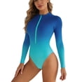 thumbnail image 3 of HVOBTTY Summer Women's Jumpsuit Swimsuits Gradient Long Sleeve Surf Suits Zip Front Sun Protection Slim Stretch Bathing Suits, 3 of 4