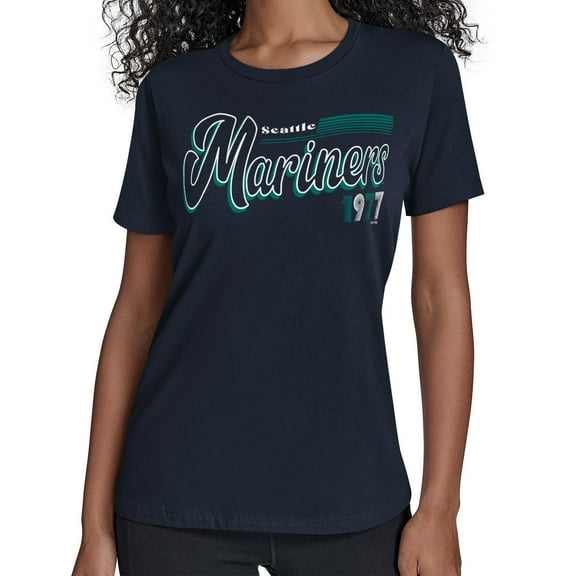 Women's Starter  Navy Seattle Mariners Groovy Script Team Fitted T-Shirt