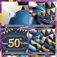 thumbnail image 4 of Golden Theme Happy 50th Birthday Banner Blue & Gold 50th Birthday Display Star Pattern Gift Box Design Golden Jubilee Backdrop for 50th Birthday Party Adult Celebration Family Gathering, 4 of 9