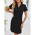 thumbnail image 6 of jinghuiyue Womens Summer Casual Dress Collared V Neck Short Sleeve Waffle Knit Stretch Mini T Shirt Dresses S, 6 of 7