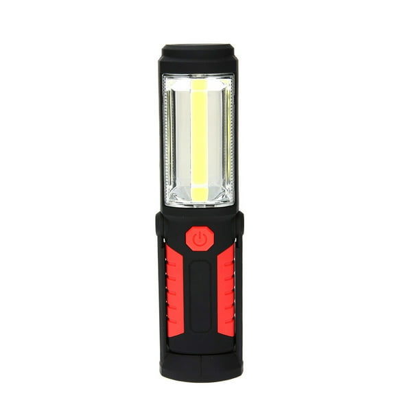 Yeacher Portable COB LED Work Light Magnet Garage Flashlight Stand Hanging Flash Light Folding Torch Lamp with Hook for Car Sport Outdoor Camping Household Workshop (By AA Batteries Red)