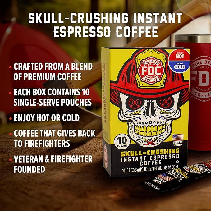 Fire Department Coffee, Espresso instantané Skull-Crushing, sachets de café instantané, paquet de 10