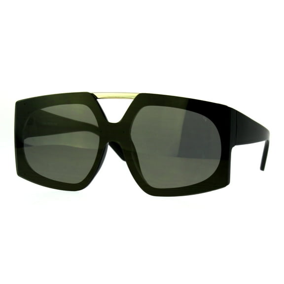Womens Color Mirror Retro Futurism Plastic Racer Shield Sunglasses Black Gold