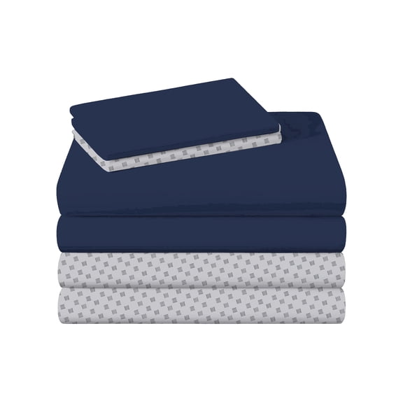 Campus Comforts by New Sega Home 2-Pack Microfiber Sheet Set, One Print, One Solid, Henry, Blue, Twin-XL