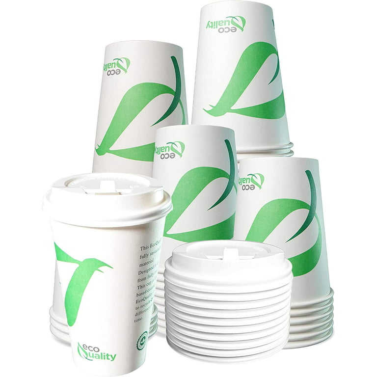 KPX 100 Pack 16 oz Coffee Cups, Disposable Coffee Cups with Lids