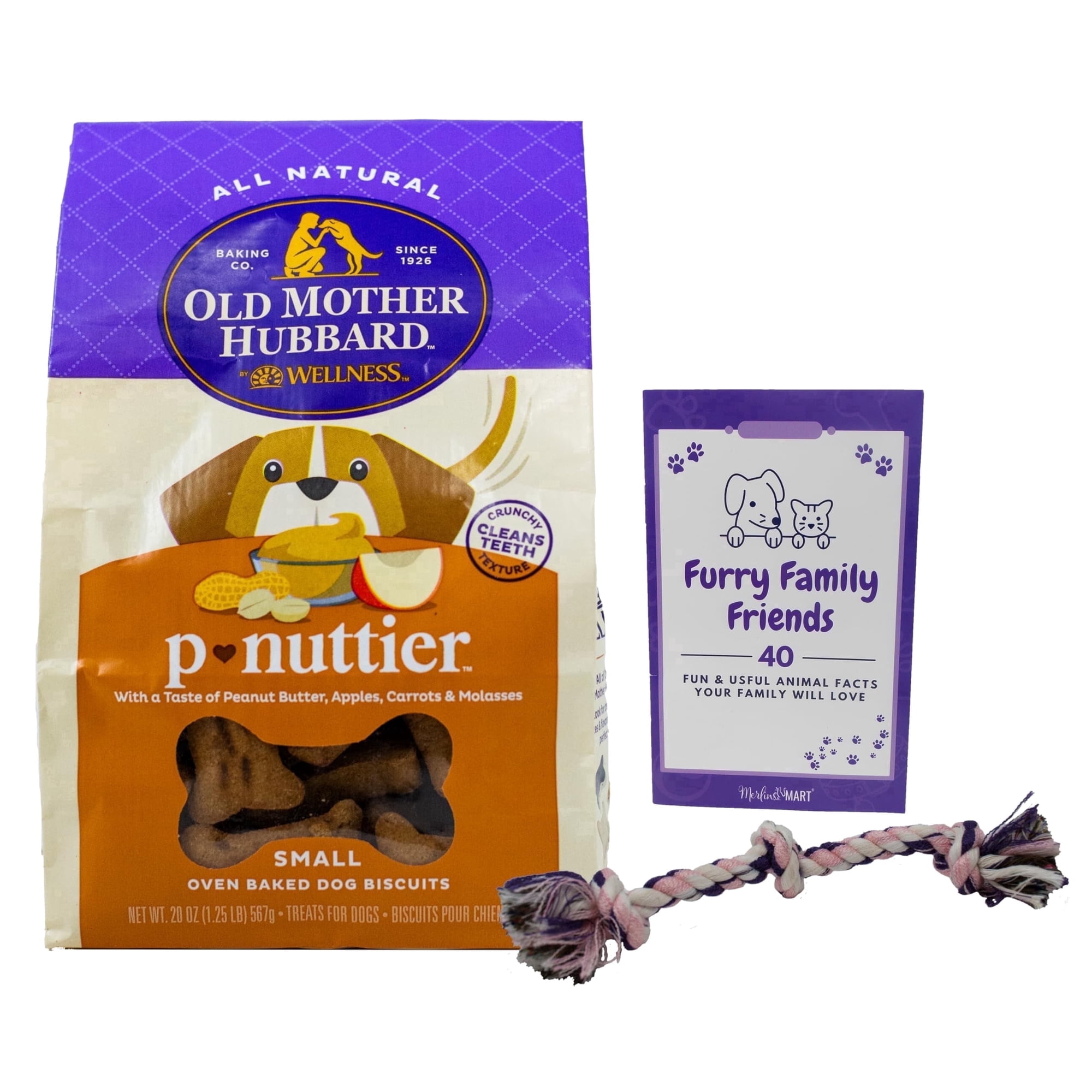 Old Mother Hubbard Classic P-Nuttier Natural Dog Treats with MerlinsMart Zine & Rope Toy