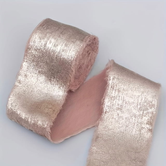 AMERTEER 2pcs ”Chic” Shimmering Golden Chiffon Ribbon 1.5” X 6 Yards - Frayed Edge For Bridal Bouquets Gift Wrapping & Wedding Decor Crafts - Available In Light Brown Pink Champagne