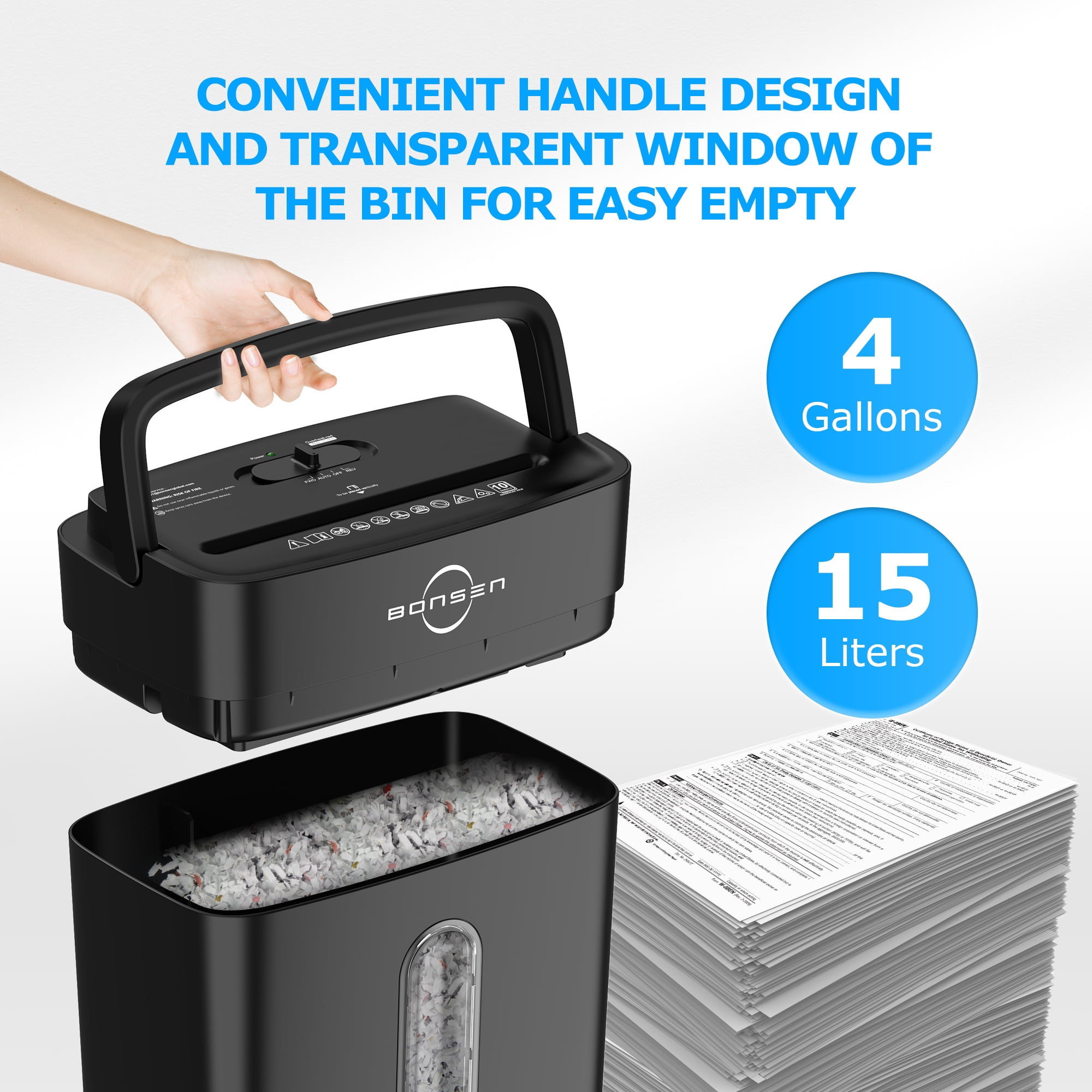 BONSEN 10-Sheet Cross Cut Paper Shredder, Shred Credit Card Paper Shredder for Home Use, Compact Design with Portable Handle, Black