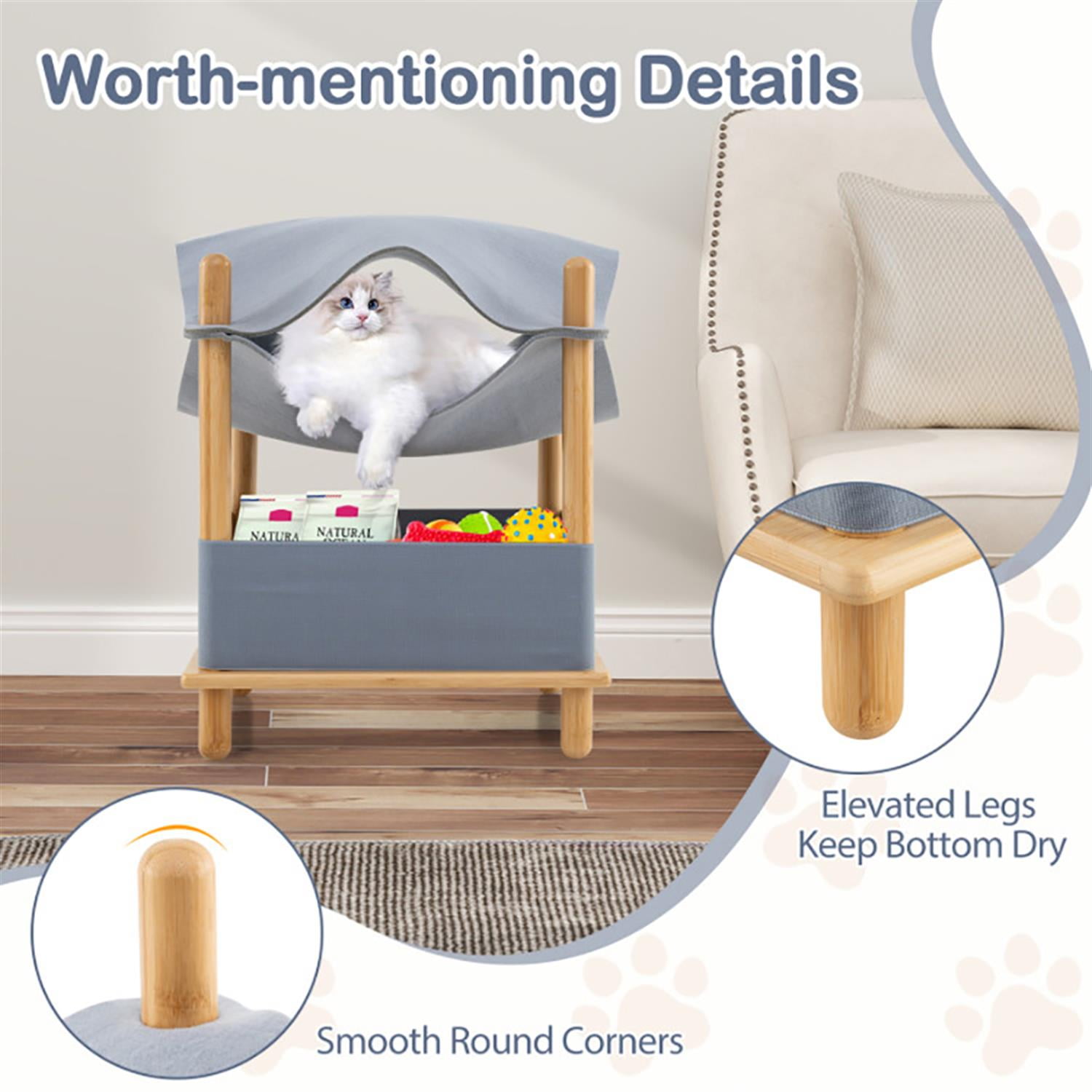 Kadyn 21" 2-Tier Pet Bed Frame with Semi-enclosed Condo and Removable Clothes for Indoor Small Pets Such As Puppies Cats Rabbits, Gray