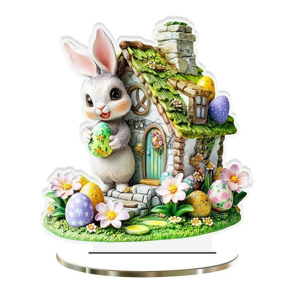 ZMKIAG 3D Easter Bunny Acrylic Village Building - Easter Decorations Indoor Resin Gingerbread Houses Decor - Farmhouse Xmas Easter Party Holiday Decorations Centerpiece for Tiered Tray