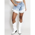 thumbnail image 4 of Women's Denim Lace Patchwork Trim Hem High Waist Washed A-Line Shorts for Daily Wear S, 4 of 10