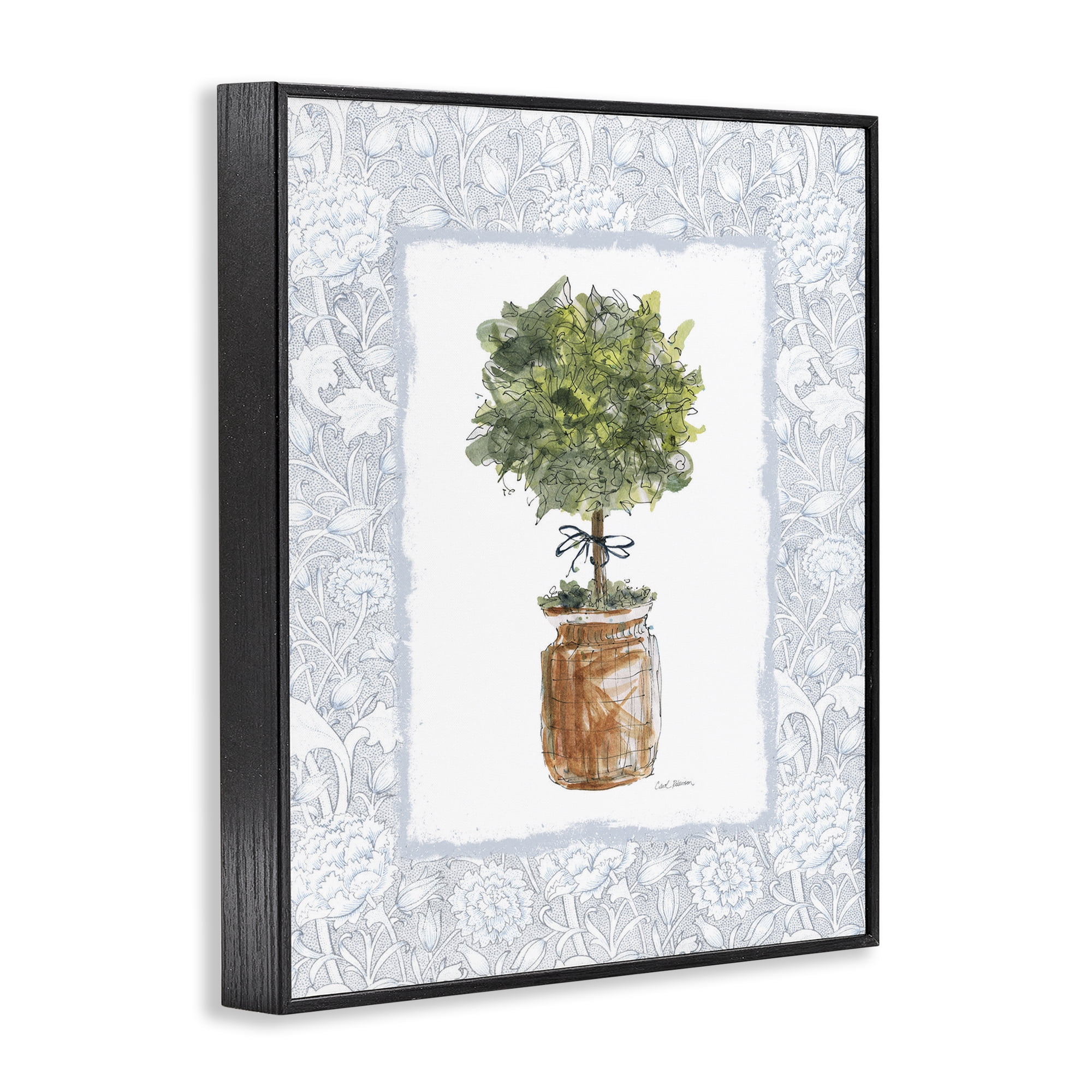 Stupell Industries Potted Topiary with Ribbon Black Framed Giclee Art, design by Carol Robinson