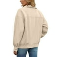 thumbnail image 6 of ClodeEU Suede Bomber Jacket For Women,Stand Collar Casual Zip Up Jackets,Oversized Trendy Outerwear Coats Beige,Womens Plus XL, 6 of 9