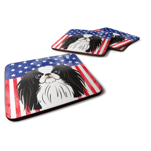 Carolines Treasures BB2160FC American Flag and Japanese Chin Foam Coaster Set of 4 3 1/2 x 3 1/2 multicolor