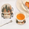 thumbnail image 3 of Yayeee 6 PCS Drink Coasters with Holder Set Woven Absorbent Round Tabletop Hot Pad, Brown Christmas Trees, 3 of 7