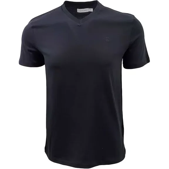 Calvin Klein Men's Smooth Cotton V-Neck T-Shirt (Large, Black Beauty)