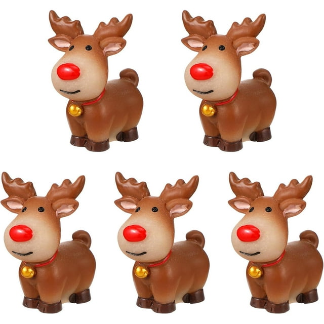 YISITIAN Mini Reindeer Figurines, 5PCS Set of Small Christmas Deer Decor for Tabletop Display, Cake Topper, and Holiday Village Scenes, Ideal for Home, Office, and DIY Crafts AZ1014-4315