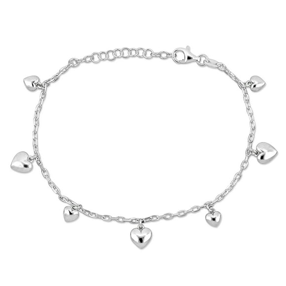 Miabella Heart Charm Station Bracelet in Sterling Silver