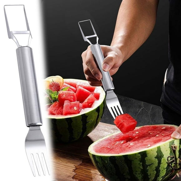 Boovnll 2-in-1 watermelon Cutter New Fruit Cutter Portable 9.2x1.2" Two Functions With Fork and Scraper Stainless Steel Fruit Cutter Suitable for Home Party Camping Kitchen Gadget