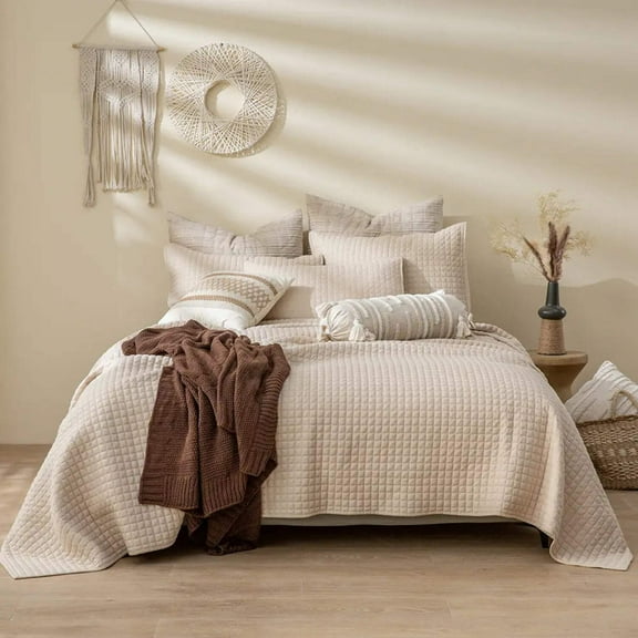 Wonderful Bedding Luxurious Cotton-Feel Waffle Weave 3-Pieces Quilt Set